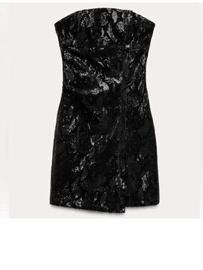 Black Sequin Strapless Party Dress